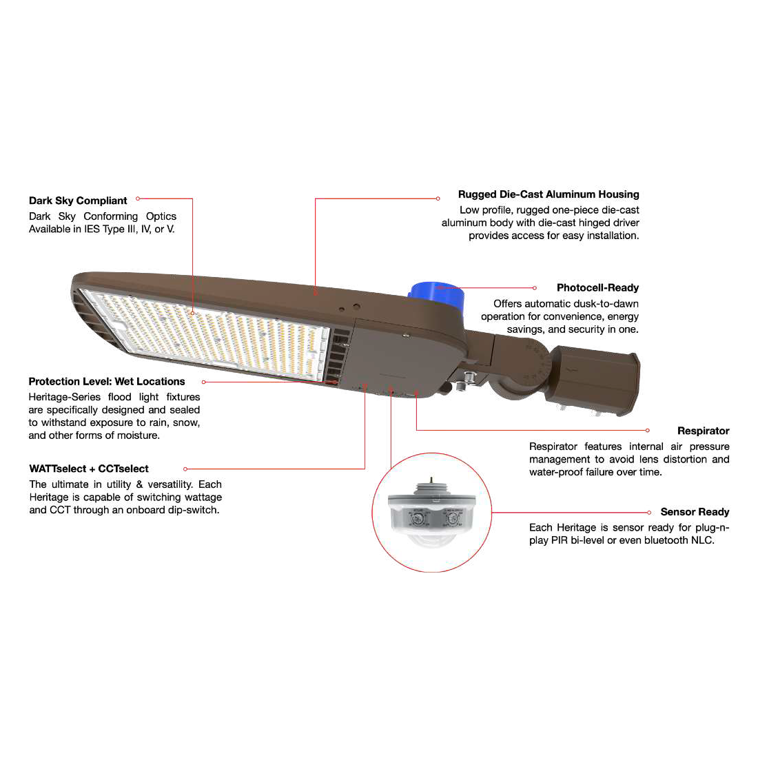 Archipelago Lighting - Heritage Series ~ 300Watt Max, LED Shoebox Area Luminaire, Dark Bronze