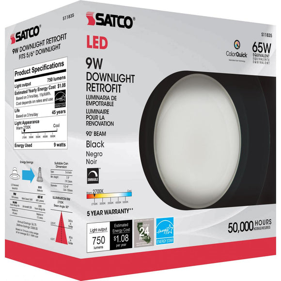 Satco S11835 9WLED/RDL/5-6/CCT-SEL/120V/BL Retrofit Downlight