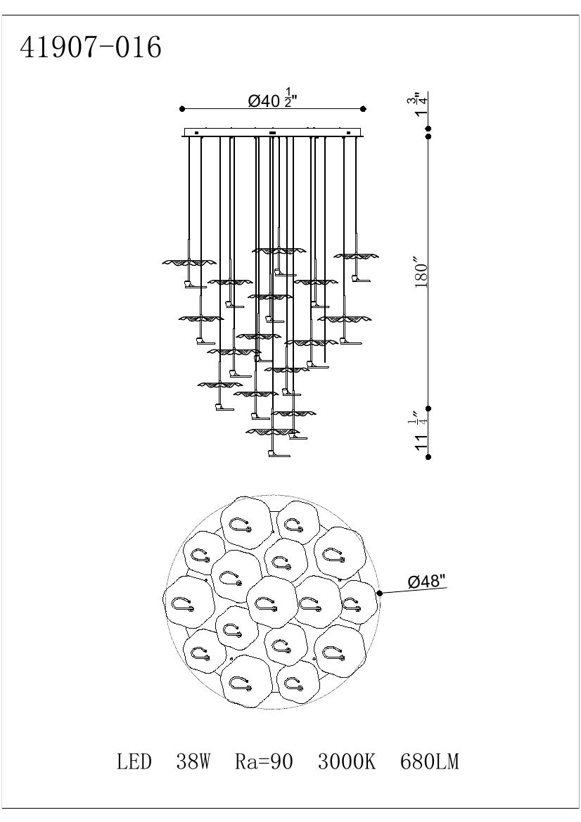 Eurofase ~ Lagatto ~ 48in LED Grand Chandelier, 16 Lights