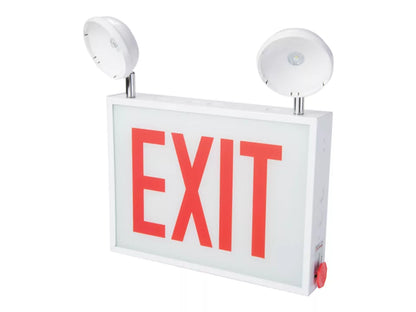 Sure-Lites ~ (CHXC71) ~ LED Exit Sign with Emergency Lights, White Steel and Glass Lens, Red Letters - Meets City of Chicago Fire Code