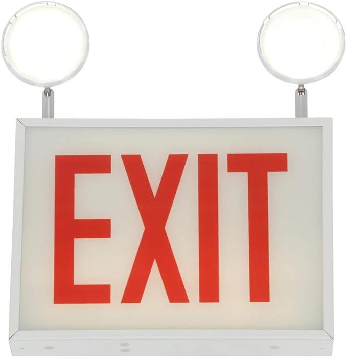 Sure-Lites ~ (CHXC71) ~ LED Exit Sign with Emergency Lights, White Steel and Glass Lens, Red Letters - Meets City of Chicago Fire Code