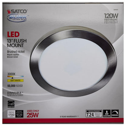 Satco S29651 25W/LED/13"FLUSH/30K/RD/BN  -Blink -25W -13" -Surface Mount -LED -3000K -Round -Brushed Nickel