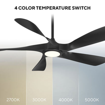 WAC (F-105L) - SWIRL 5 - 56 inch, 4-CCT, LED light, Matte Black, 6 Speeds-Silent DC motor ~ Ceiling Fan